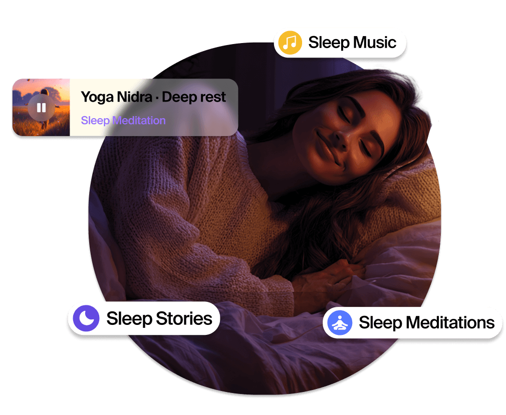 Person sleeping peacefully with in-app sleep categories